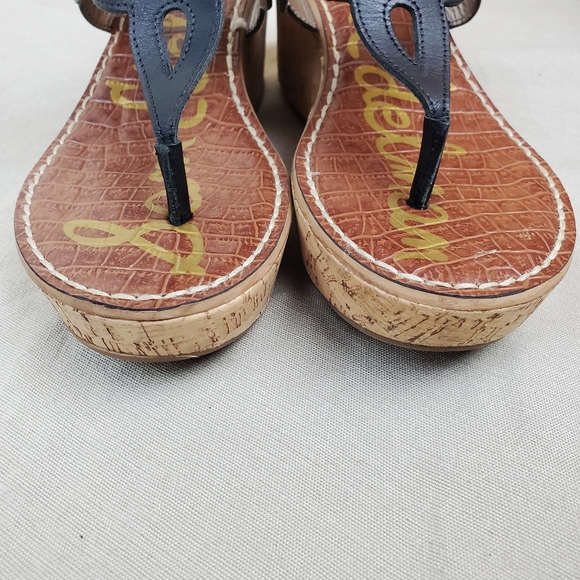 SAM EDELMAN Ralphie Black Cork Wedge Sandals 8 - Picture 5 of 11